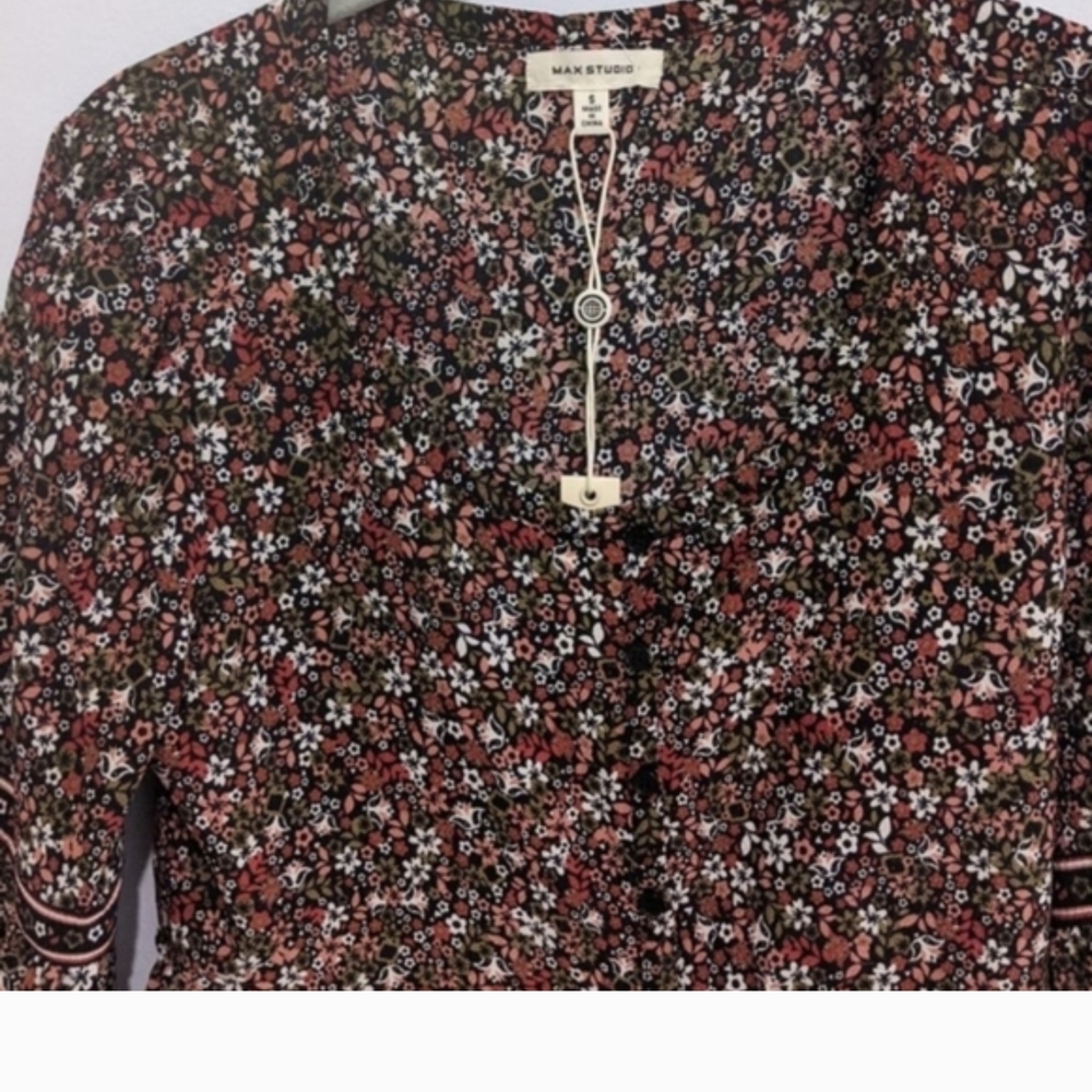 Max Studio Boho Floral Print Long Sleeve Top Cottagecore Size S* - Picture 9 of 16